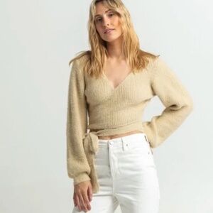 Cream Wrap V-Neck Knit Sweater